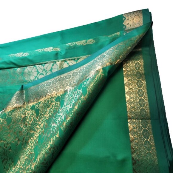 Green Saree with a Gold Border and Gold Accents- Unstitched- NEW - Picture 8 of 14